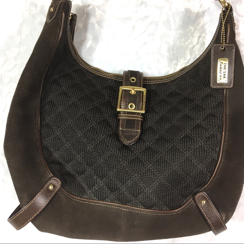 The Sak Pink Label Purse Brown Suede Leather Trim